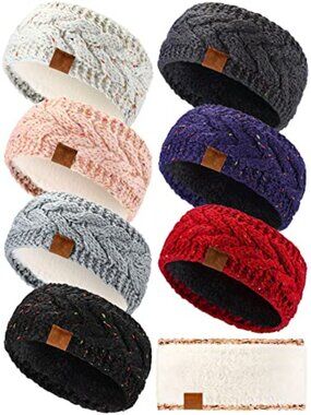 7 Pc Winter Knit Headbands Fleece Lined Ear Warmers One Size